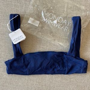 Monday Swimwear bikini top; Size SMALL; Navy ribbed